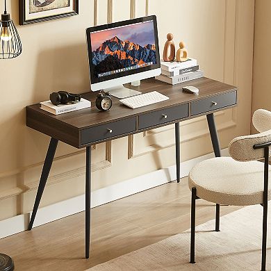 GOODSILO Mid-Century Modern Writing Desk with Three Drawers for Home Office and Study