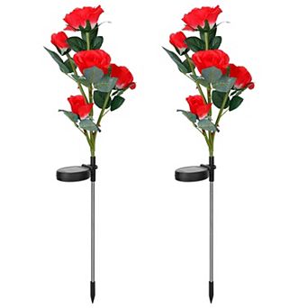 2 pc Solar Rose Flower LED Garden Lights, Waterproof Outdoor Pathway Yard Stakes