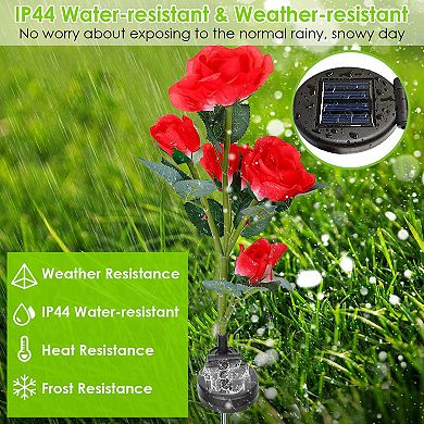 2Pcs Solar Rose Flower LED Garden Lights, Waterproof Outdoor Pathway Yard Stakes