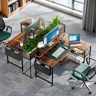 Reversible L-Shaped Corner Desk with Built-in Power Outlets and Storage Shelves