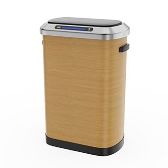 50L Automatic Smart Sensor Trash Can with Wood Grain Finish, Stainless Steel