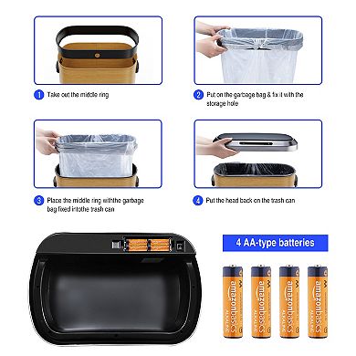 50L Automatic Smart Sensor Trash Can with Wood Grain Finish, Stainless Steel