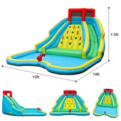 Inflatable Water Park Bounce House with Double Slide and Climbing Wall with 735W Blower