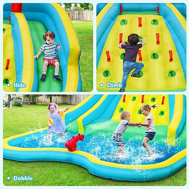Inflatable Water Park Bounce House with Double Slide and Climbing Wall with 735W Blower