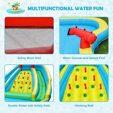 Inflatable Water Park Bounce House with Double Slide and Climbing Wall with 735W Blower