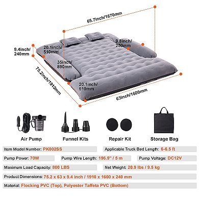 Truck Bed Air Mattress for 66.5 ft Full-Size Beds with Pump and Pillows