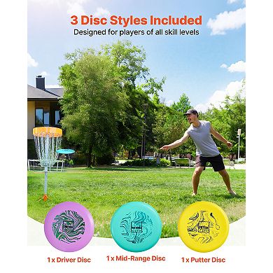 Disc Golf Set 3-Pack Starter Discs with Putter Mid-Range Driver PDGA Approved