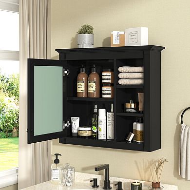 Wall Mounted Medicine Cabinet with Mirror and 3 Open Shelves, Bathroom Storage