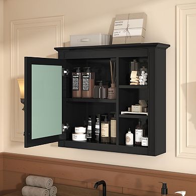 Wall Mounted Medicine Cabinet with Mirror and 3 Open Shelves, Bathroom Storage