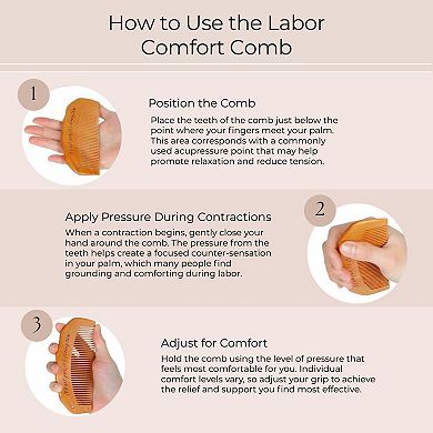 Wooden Labor Comb Set with Smooth Wide-Fine Teeth and Engraved Comfort Grip Design, Storage Case