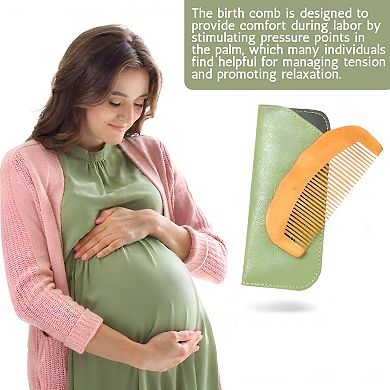 Wooden Labor Comb Set with Smooth Wide-Fine Teeth and Engraved Comfort Grip Design, Storage Case