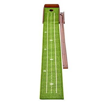 Golf Putting Mat Indoor 1-Hole Green with Ball Return and Wood Base