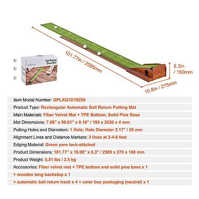 Golf Putting Mat Indoor 1-Hole Green with Ball Return and Wood Base