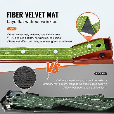 Golf Putting Mat Indoor 1-Hole Green with Ball Return and Wood Base