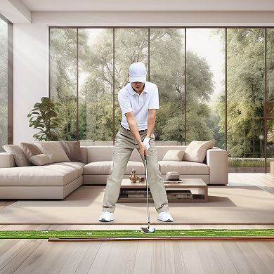 Golf Putting Mat Indoor 1-Hole Green with Ball Return and Wood Base