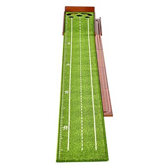 Golf Putting Mat Indoor 5-Hole Green with Ball Return Alignment Guide and Base