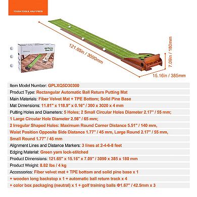 Golf Putting Mat Indoor 5-Hole Green with Ball Return Alignment Guide and Base