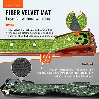 Golf Putting Mat Indoor 5-Hole Green with Ball Return Alignment Guide and Base