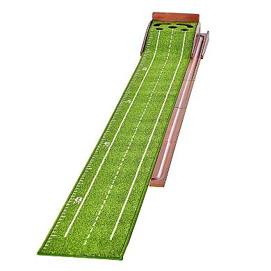 Golf Putting Mat Indoor 5-Hole Green with Ball Return Alignment Guide and Base