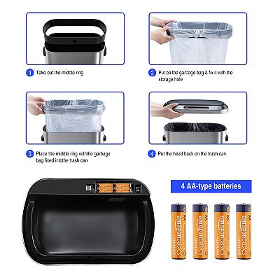 50L Automatic Sensor Trash Can with Smart Motion Detection, Slow-Close Lid Stainless Steel