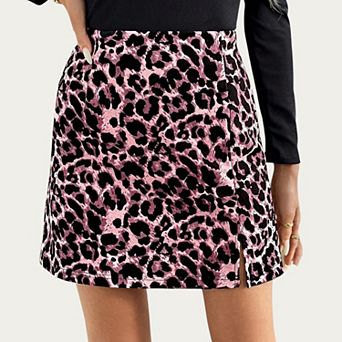 Women’s Leopard Print Mini Skirt with Smooth Textured Fabric and Sleek Straight Silhouette Design