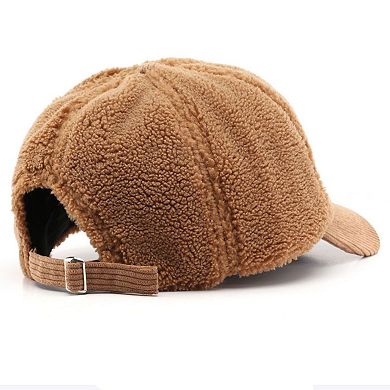 Plush High Pile Fleece Baseball Cap with Soft Textured Panels and Ribbed Brim Detail