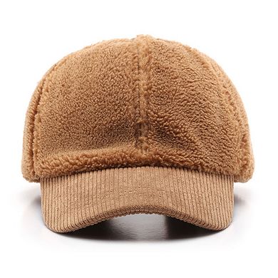 Plush High Pile Fleece Baseball Cap with Soft Textured Panels and Ribbed Brim Detail