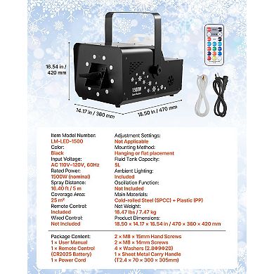 1500W Snow Machine with RGB Lights & Wireless Remote
