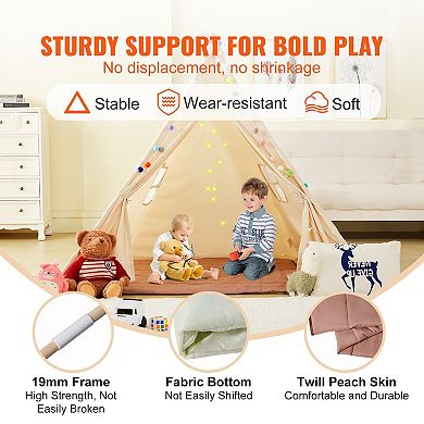 Kids Teepee Play Tent with Mat and Plush Balls Indoor Outdoor Beige