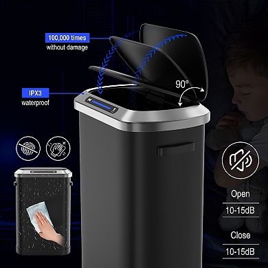 50L Automatic Smart Sensor Trash Can with Silent-Close Lid,Stainless Steel Kitchen Bin