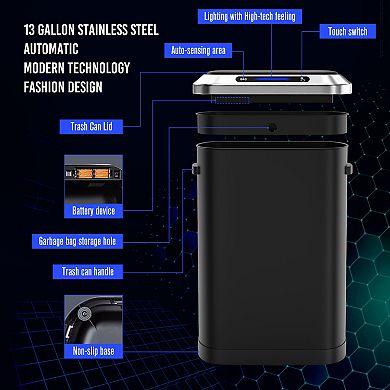 50L Automatic Smart Sensor Trash Can with Silent-Close Lid,Stainless Steel Kitchen Bin
