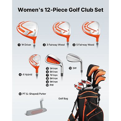 Women’s 12-Piece Golf Club Set Right-Handed with Stand Bag