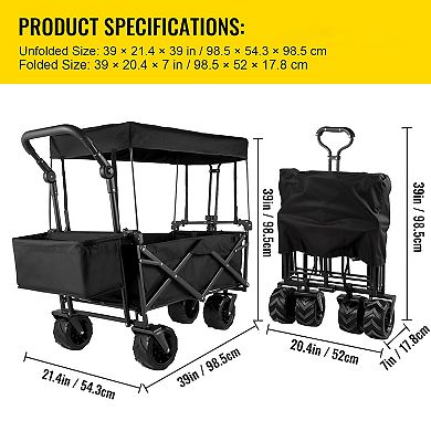 Extra Large Garden Cart with Removable Canopy & Rear Storage Compartment