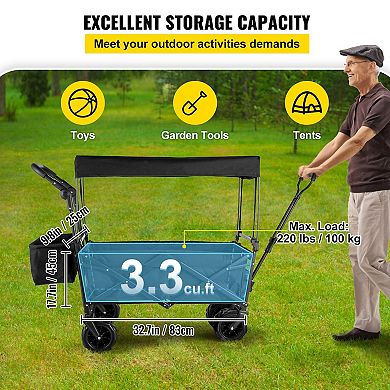 Extra Large Garden Cart with Removable Canopy & Rear Storage Compartment