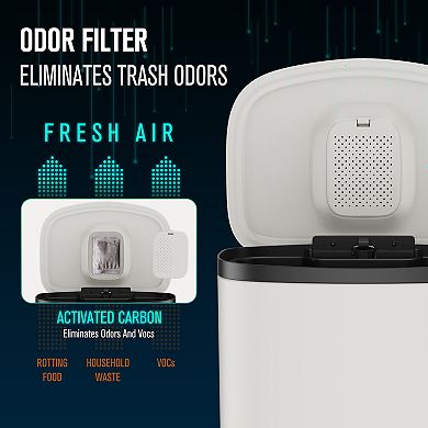 50L Curved Stainless Steel Trash Can, Kitchen Foot Operated Garbage Bin with 30 Garbage Bags