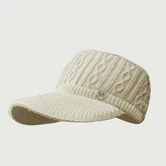 Plush Knit Ponytail Visor Hat with Soft Textured Cable Pattern and Curved Brim Design
