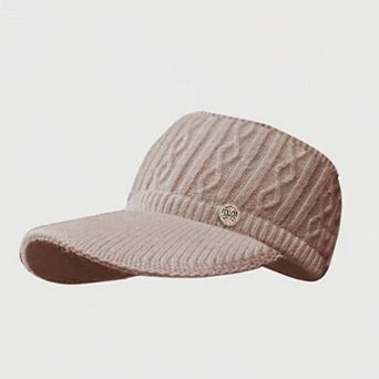 Plush Knit Ponytail Visor Hat with Soft Textured Cable Pattern and Curved Brim Design