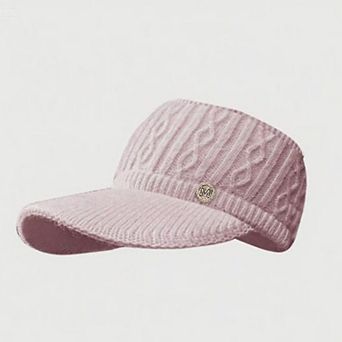 Plush Knit Ponytail Visor Hat with Soft Textured Cable Pattern and Curved Brim Design