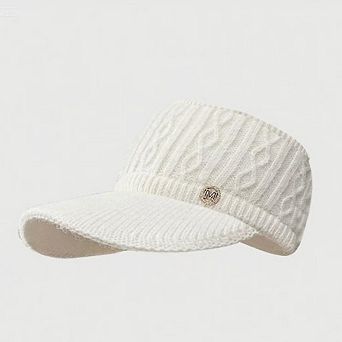 Plush Knit Ponytail Visor Hat with Soft Textured Cable Pattern and Curved Brim Design