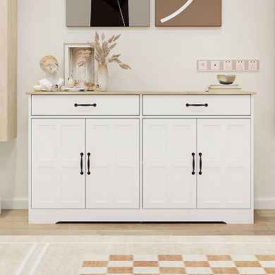 Farmhouse Sideboard Buffet Cabinet with 2 Drawers and 4 Doors for Dining Storage
