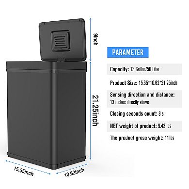 50L Automatic Smart Sensor Trash Can with Odor control compartment,Stainless Steel