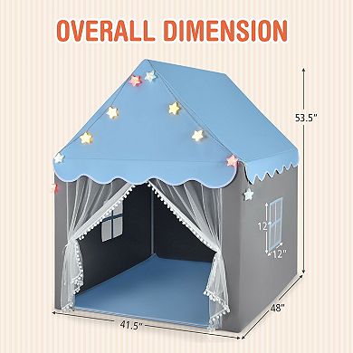 Kids Playhouse Tent with Star Lights and Floor Mat - Blue