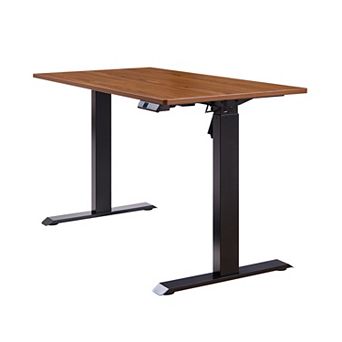 Electric Height Adjustable Standing Desk with Spacious Mahogany Top for Home Office