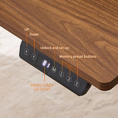 GOODSILO Electric Height Adjustable Standing Desk with Spacious Mahogany Top for Home Office