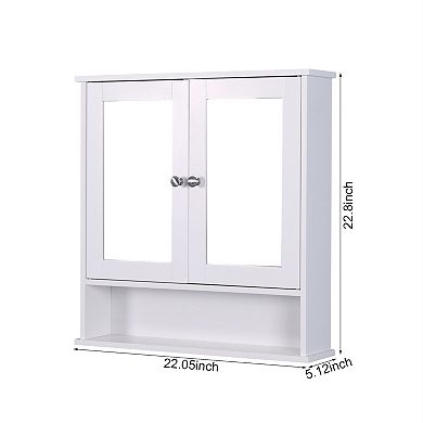 Wall Mounted Bathroom Cabinet with 2 Mirror Doors and Adjustable Shelf