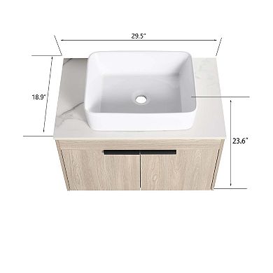 Floating Vanity with Ceramic Basin and Soft-Close Door, 2-Piece Set