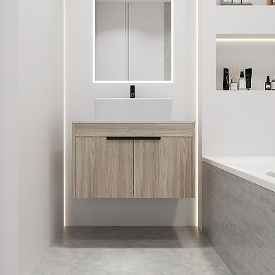 Floating Vanity with Ceramic Basin and Soft-Close Door, 2-Piece Set