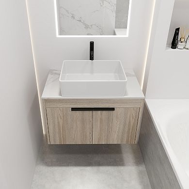 Floating Vanity with Ceramic Basin and Soft-Close Door, 2-Piece Set