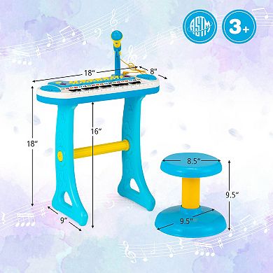 31-Key Kids Piano Keyboard Toy with Mic and Sounds for Ages 3+ - Blue