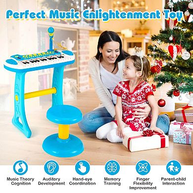 31-Key Kids Piano Keyboard Toy with Mic and Sounds for Ages 3+ - Blue
